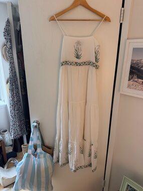 White Spaghetti Strap Embroidered Maxi Dress